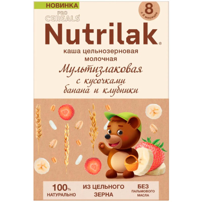 Каша Procereals Мультизлаковая цельнозерновая с бананом и клубникой молочная 200 г Nutrilak 1